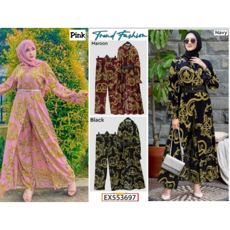 SETELAN CELANA LONG TUNIK MOTIF INTAN