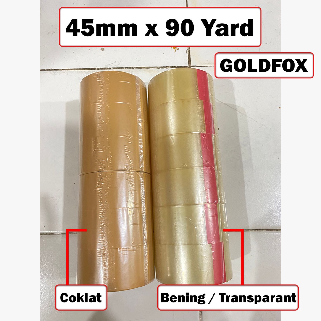 LAKBAN / TAPE GOLDFOX BENING/TRASNPARANT &amp; COKLAT KUALITAS TERBAIK (45MM X 90 YARD)