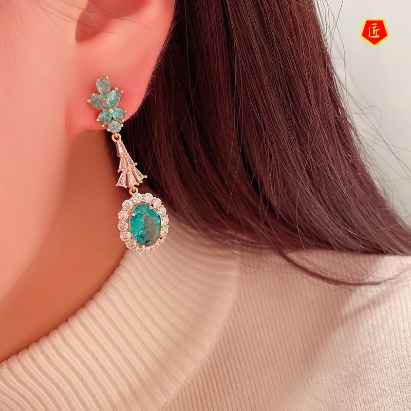 [Ready Stock]New Luxury Retro Emerald Earrings