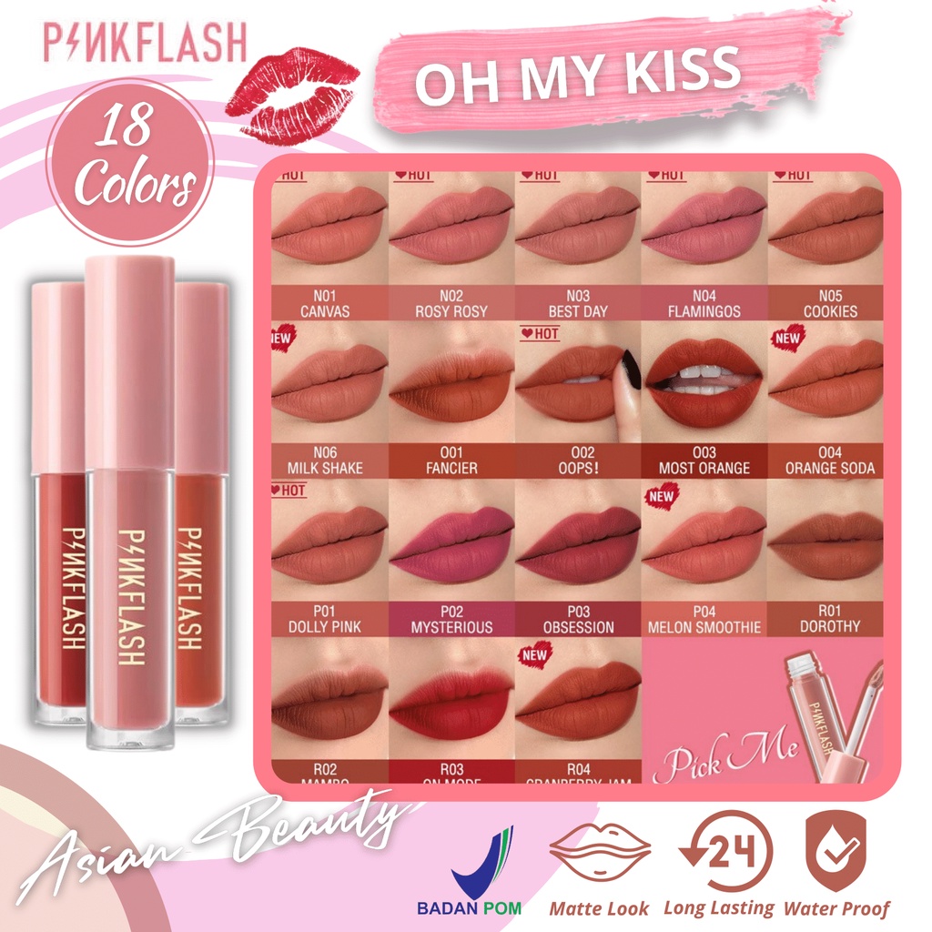 ~AB~ PINKFLASH Matte Lipstik Lembut Tahan Lama Pelembab Pigmentasi Tinggi PF-L01