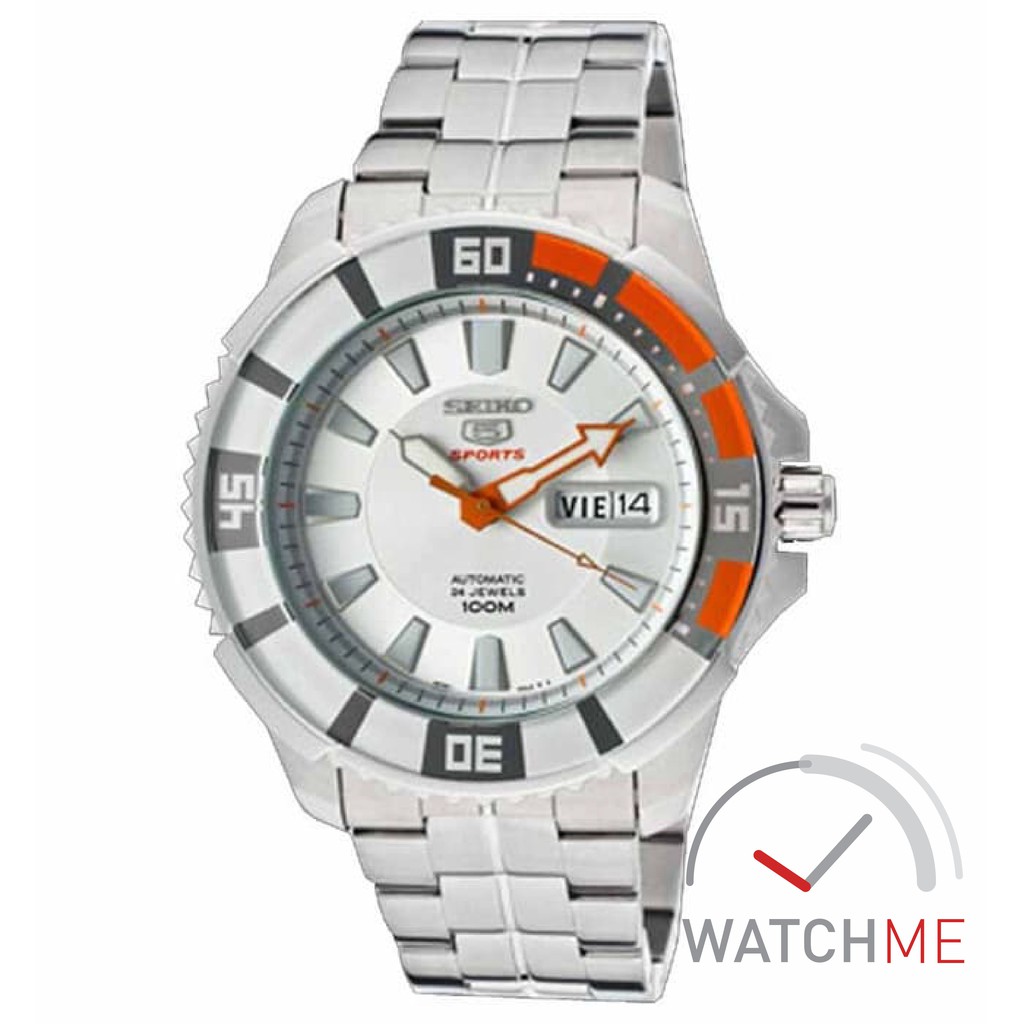 Jam Tangan Seiko 5 SRP201K1 Automatic Silver Dial Orange 100m Stainless Steel Original Bergaransi