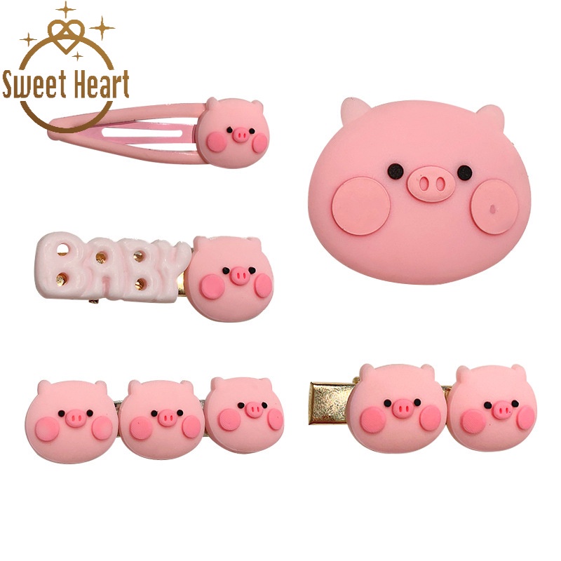 Kawaii Pink Pig Hair Clip Heart Decoration Student Cute Pink Hair Card Soft Sister Clip Headdress Girl Sweet Heart Jewelry