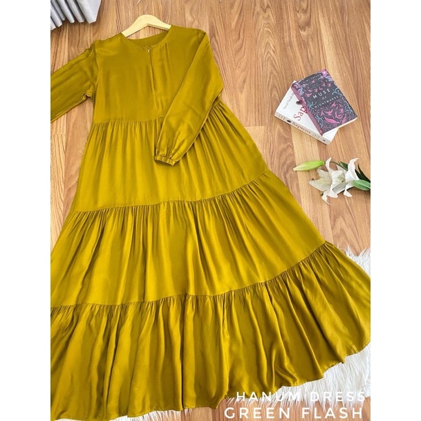 Hanum dress premium / dress polos / dress busui / gamis busui / dress rayon twill / dress hitam polos / BISACOD-GREEN FLASH