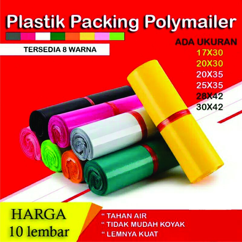 

PER 10 PCS KRESEK PACKING SEAL PEREKAT Polymailer kemasan olshop 17x30 TEBAL