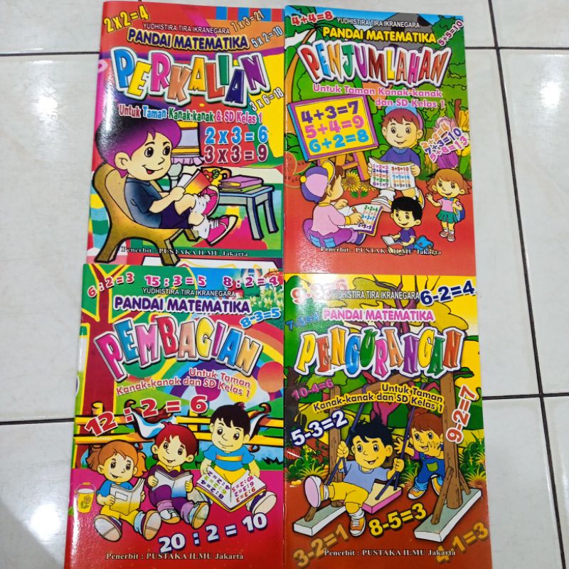 Paket isi 4 Buku Matematika (Pertambahan, Pengurangan, Perkalian, Pembagian) Untuk Anak TK/SD