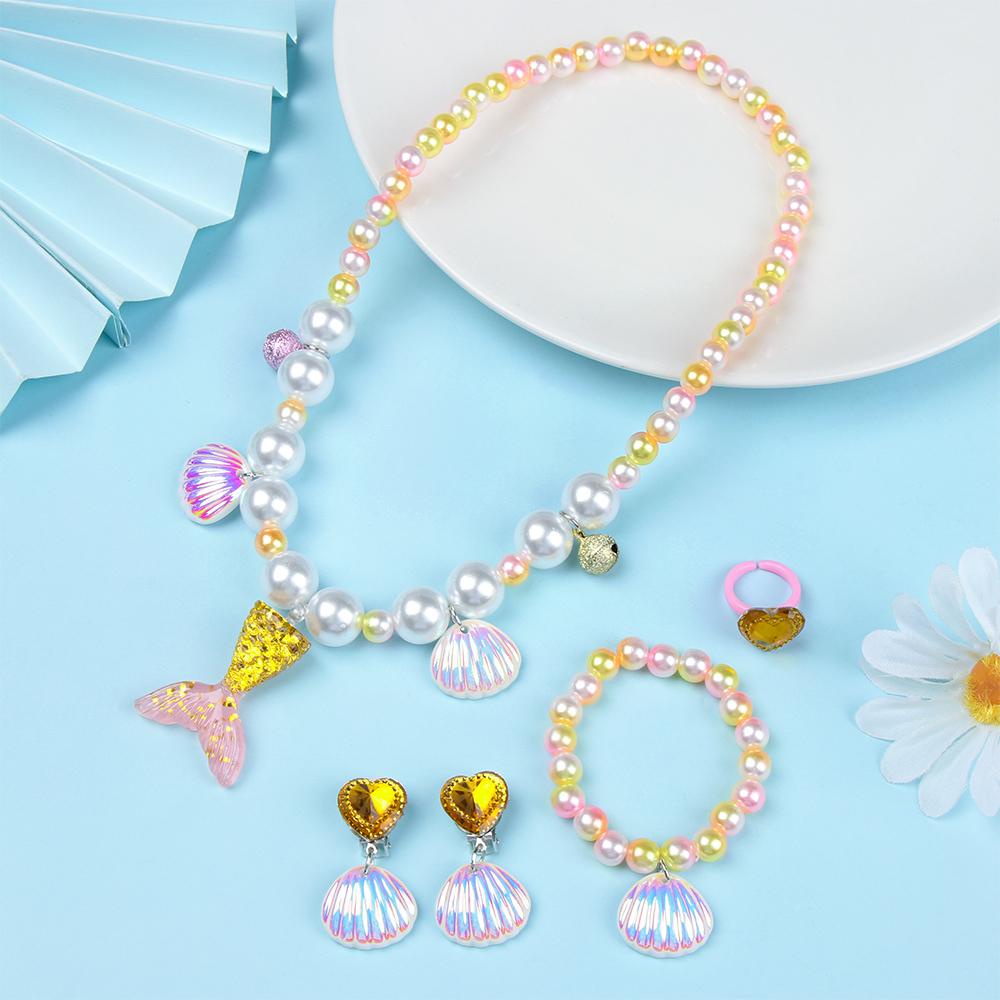 Lily Mermaid Kalung Gelang Hadiah Untuk Wanita Gadis Set Perhiasan Kostum Perlengkapan Perhiasan Anting Shell