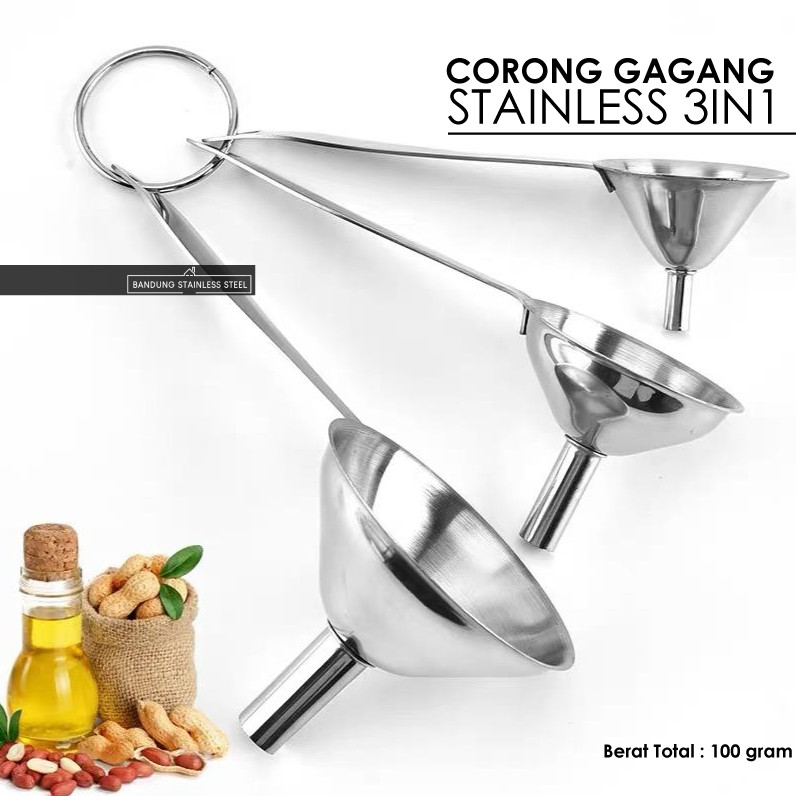 Corong Gagang Stainless Mini SET 3in1 serbaguna tuang minyak garam kecap jus buah