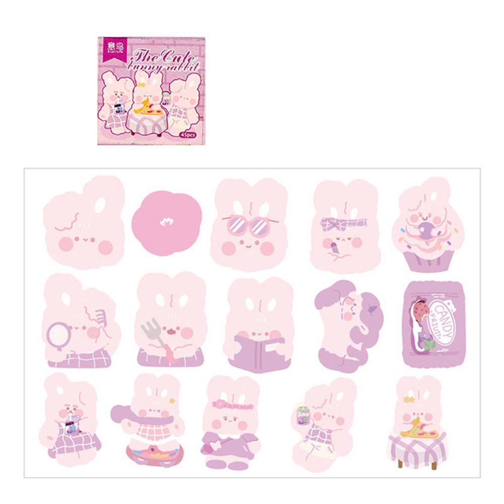 45pcs / Pak Stiker Label Desain Hewan Kelinci Kawaii Untuk Dekorasi Diary / Scrapbook / Jurnal / Album Anak