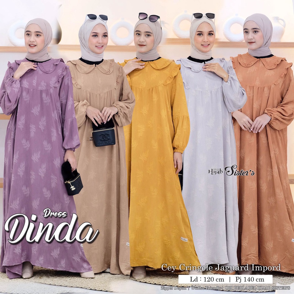 Dinda Dress Maxi Jumbo Crinkle Jaguar Import Premium Motif Gamis Muslim Wanita LD 120 Busui Hijab Si