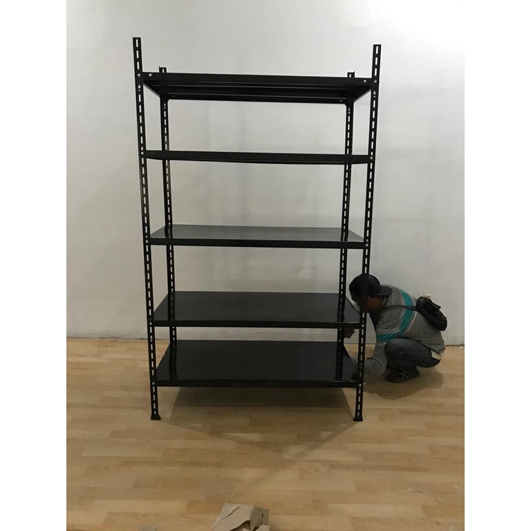 RAK BESI SIKU ADJUSTABLE RAK SERBAGUNA ETALASE HITAM 5 SUSUN KUAT SIZE 120 x 60 x 180cm