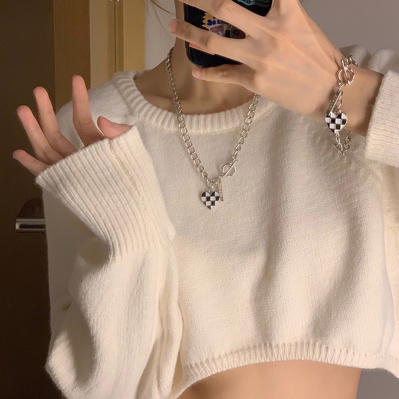 New Korean Style Simple Black and White Plaid Jewelry Accessories for Women Girls