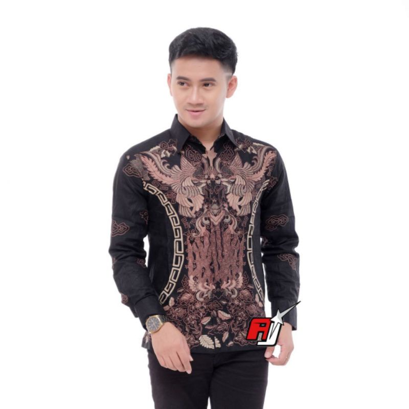 Batik Pria Lengan Panjang BATIK AZMIL HRB026 motif KERATONAN Kode 002 size M L XL XXL Reguler-3