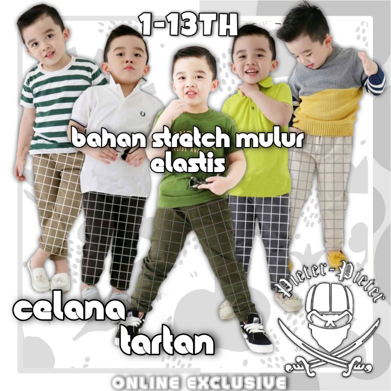 Celana Tartan Celana Anak Motif kotak kotak Distro Bahan Stretch Muklur Elastis usia 1-13tahun