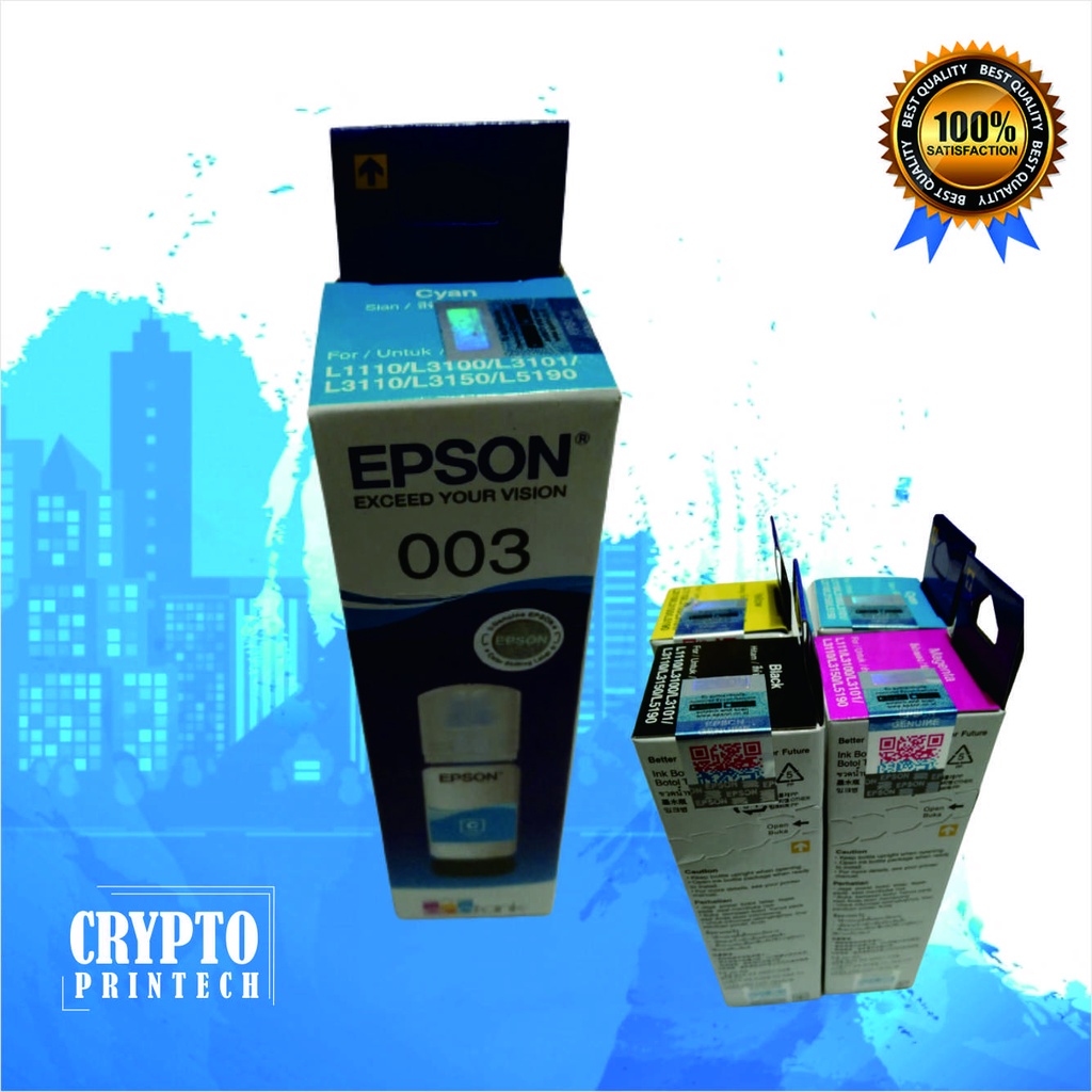 Tinta Epson EcoTank 003 Original Cyan Magenta Yellow Black Refil Ink Printer L1110 L3110 L3150 L5190