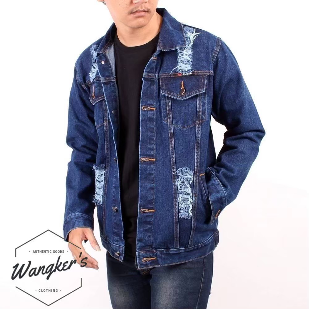 JD- JAKET JEANS RIPPED PRIA /JAKET JEANS SOBEK PRIA TERBARU NYAMAN TEBAL ORIGINAL WNAGKERS