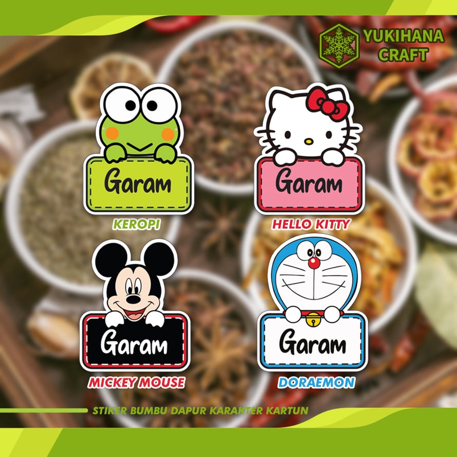 Stiker Bumbu Dapur Free Custom Keroppi Hello Kitty Mickey Mouse  Doraemon