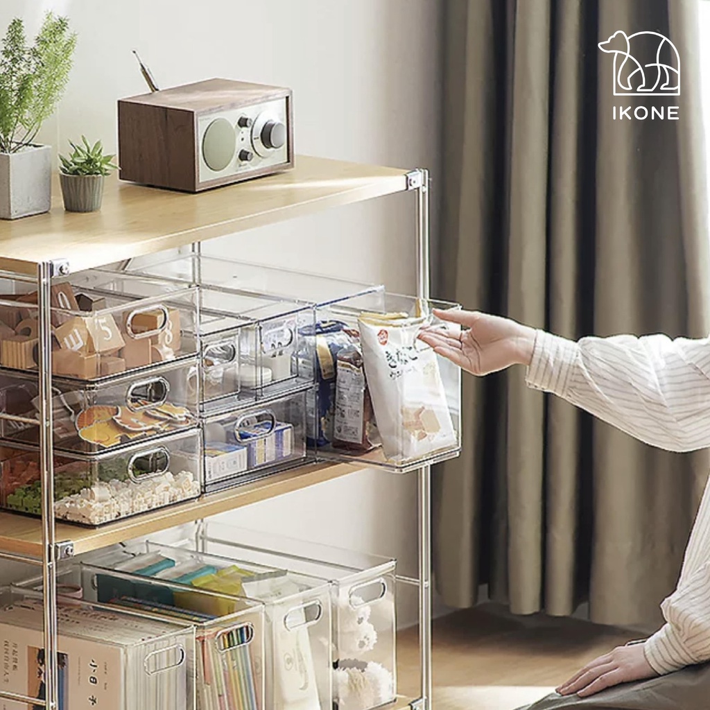 【IKONE】MIKO Organiser Box Transparent Premium Berkualitas Kotak Penyimpanan Bening Organiser Estetik Perapi Kamar Kotak Penyimpanan Akrilik Kotak Penyimpanan Laci Tarik Acrylic Storage Box Serbaguna Penyimpanan