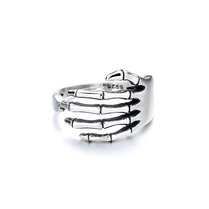 [Fashion Retro Hip Hop Skeleton Hand Adjustable Open Rings For Women And Men] [ Elegant Ladies Smooth Fine Thin Finger Ring] [Lovely Jewelry Gifts For Girl Friends]