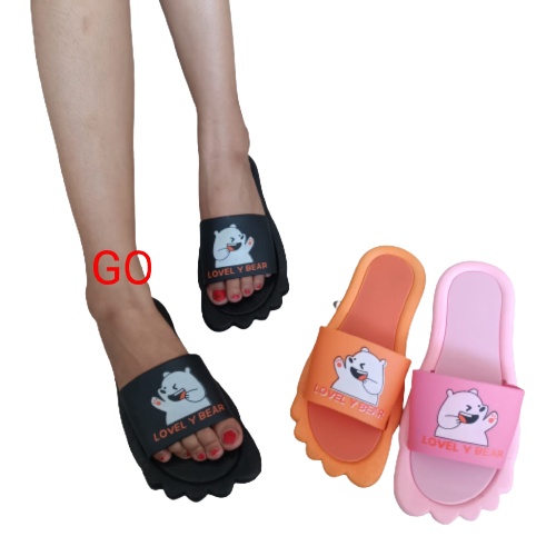 gos  Import LOVELY BEAR JARI Sandal Wanita Murah Slip Casual Teplek Sendal Cewek Flat