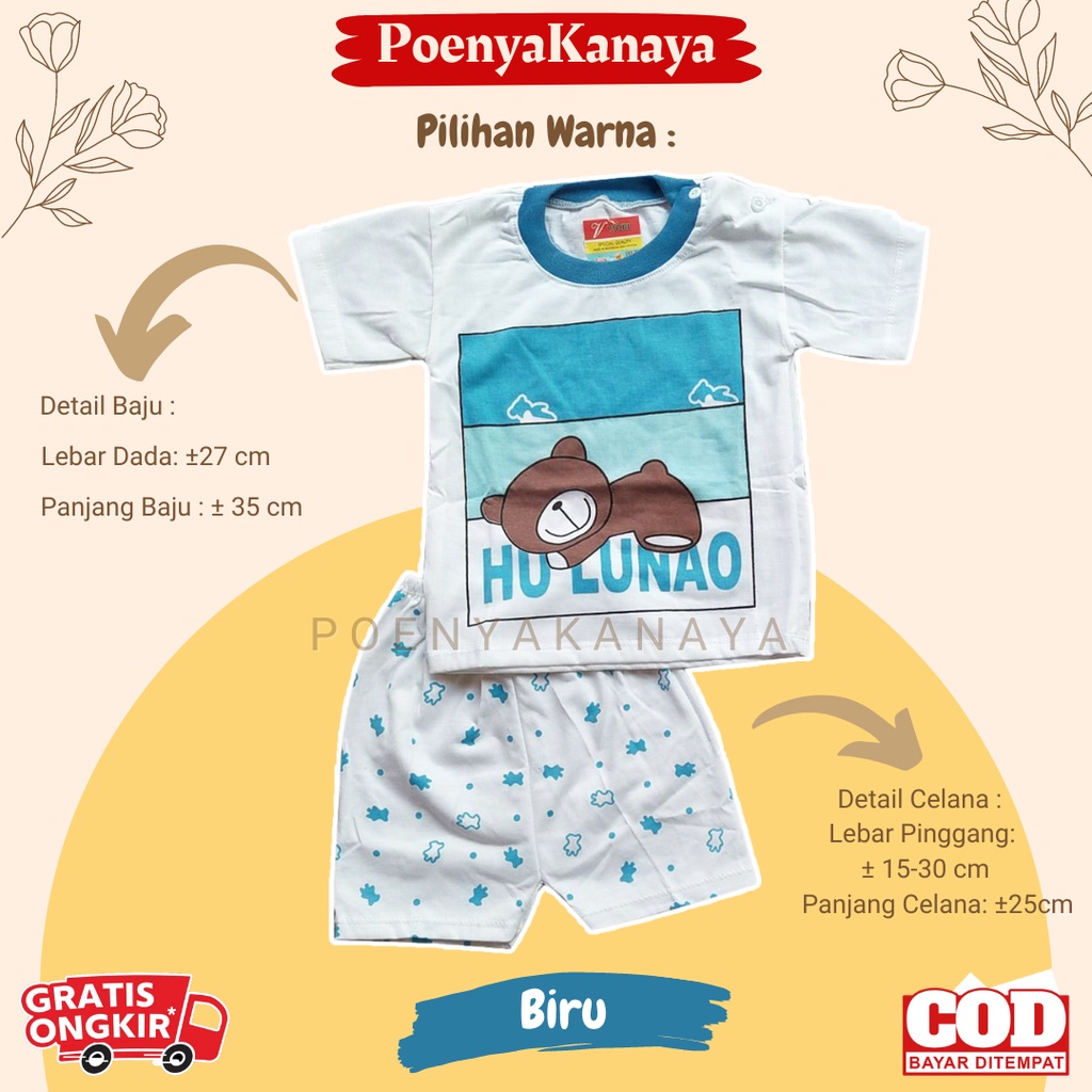 Setelan Baju Bayi Piyama Pendek HU LUNAO Viori Size 3-12 Bulan STL50