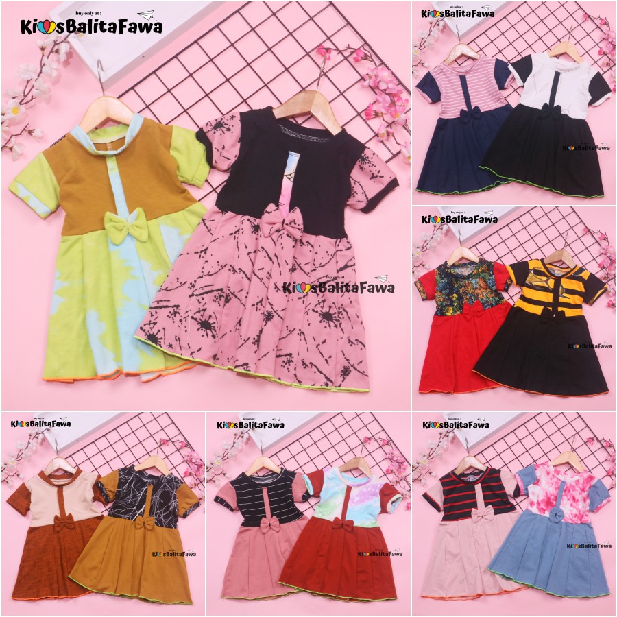 Dress Jasmine size 0-12 Bulan / Dres Bayi Baby Anak Perempuan Baju Lengan Adem Pita Motif Polos BabyCinnamon