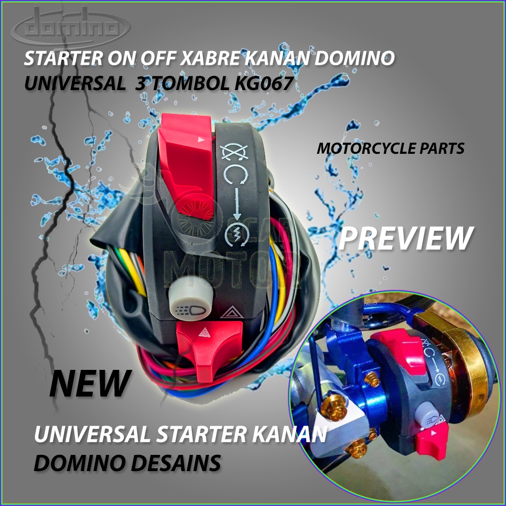 SAKLAR DOMINO HOLDER KANAN XABER X KTC 3 TOMBOL LAMPU ON OFF STARTER LAMPU TEMBAK &amp; HAZARD UNIVERSAL motor