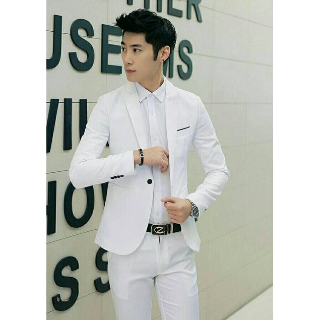 Jas Wedding Blazer Pengantin Pria Jas Putih Hitam Import