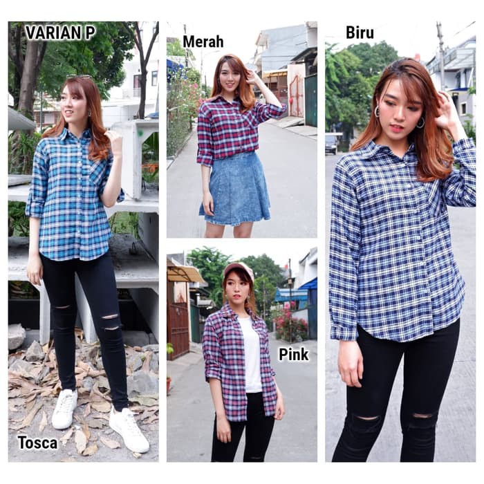 Chamele Kemeja Wanita Flanel Basic Oversize Full Kotak 2120 / 2209