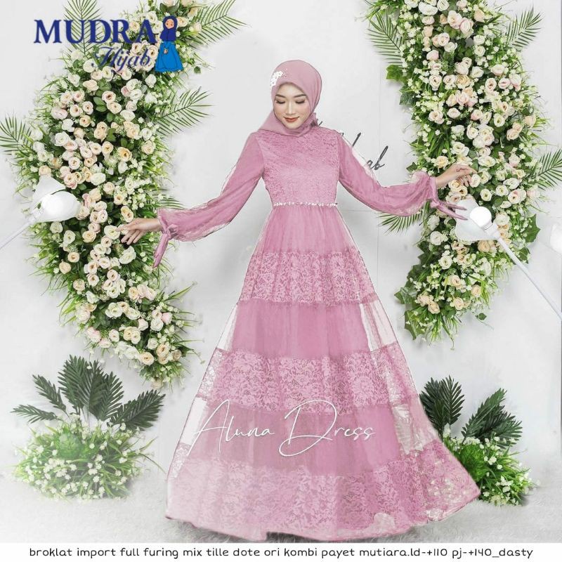 ALUNA DRESS GAMIS BRUKAT TILE DOT GAMIS PESTA GAMIS MEWAH UMBRELLA FASHION MUSLIM LAMODE / NADHIRA D
