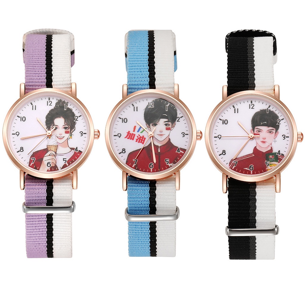 ☛TK☚ Jam Tangan Analog Wanita Gaya Korea Strap Canvas Warna Warni JT042