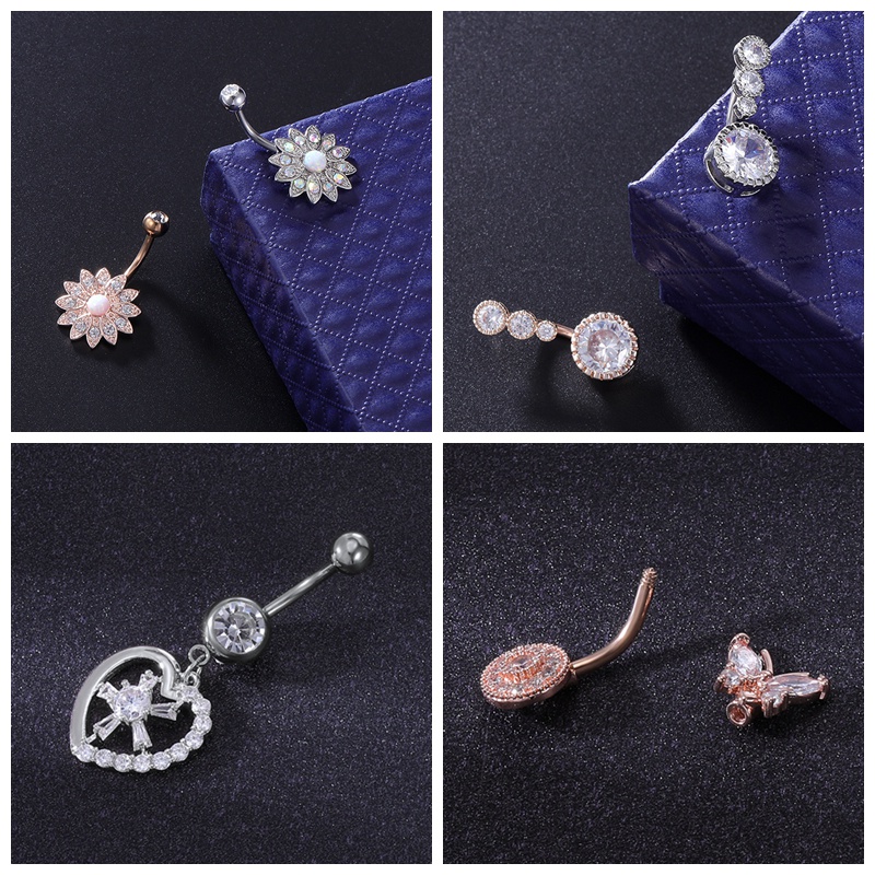 1pc Anting Tindik Perut / Pusar Model Kupu-Kupu / Hati Bahan Stainless Steel 316l Untuk Wanita