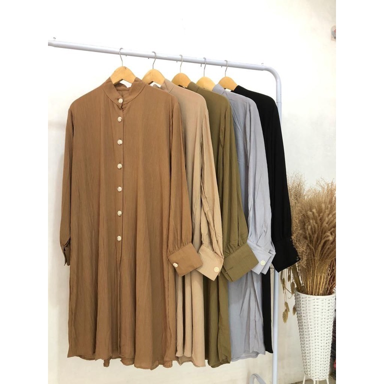 Arumi Tunik Wanita Simple Kancing Depan Bahan Rayon Crinkle Termurah Dan Terlaris