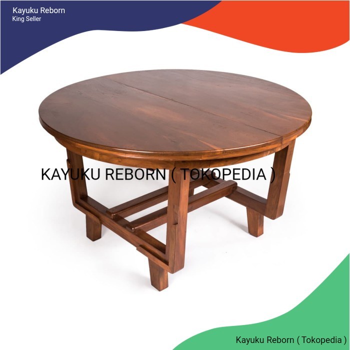 meja Tamu bulat kayu natural mode type MJT406879