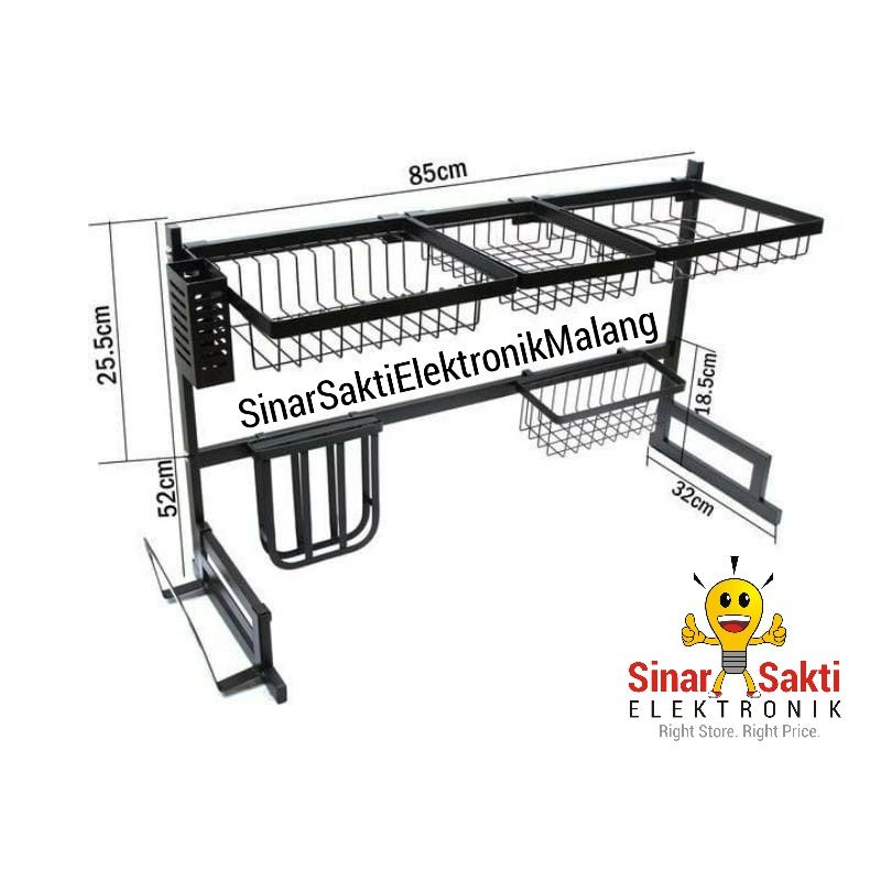 Rak Dapur Cuci Piring Wastafel 2 Susun Serbaguna Hitam 85cm Besi Anti Karat Kokoh