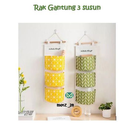 Rak Gantung 3 Susun Poket Gantung 3 Sekat Pouch Gantung untuk kosmetik sisir aksesoris lainya