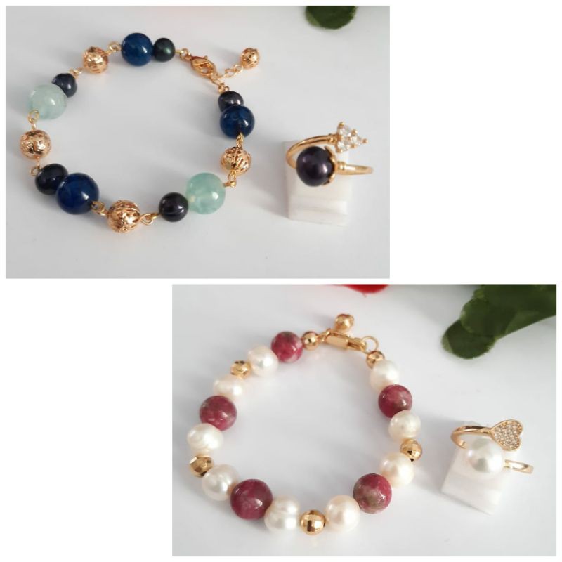 HARGA PROMO MUTIARA LOMBOK GELANG CINCIN MUTIARA LOMBOK HIAS BATU MERAH BATU HITAM MUTIARA AIR TAWAR