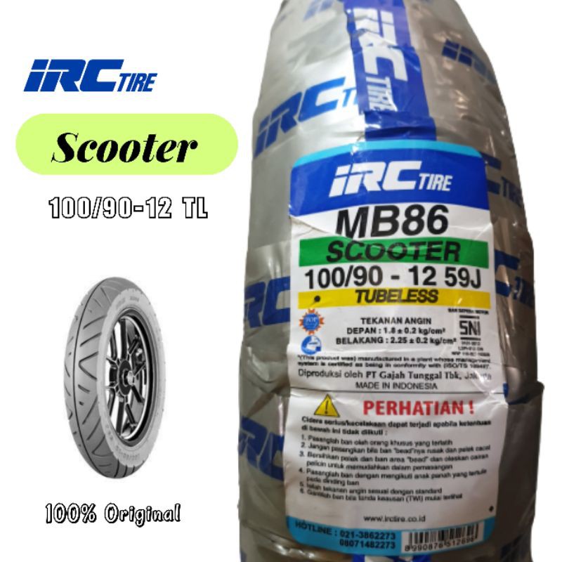 BAN MOTOR IRC SCOOTER 100/90-12 BAN DEPAN SCOOPY RING 12