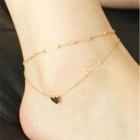 ★ODS★FA55   Gelang Kaki  Double Layer Gaya Korea Love Heart Pendant Women