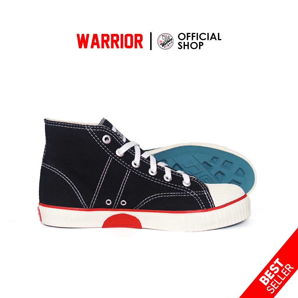 s Warrior Classic Hitam Putih HC - Sepatu Sekolah Warrior Tinggi