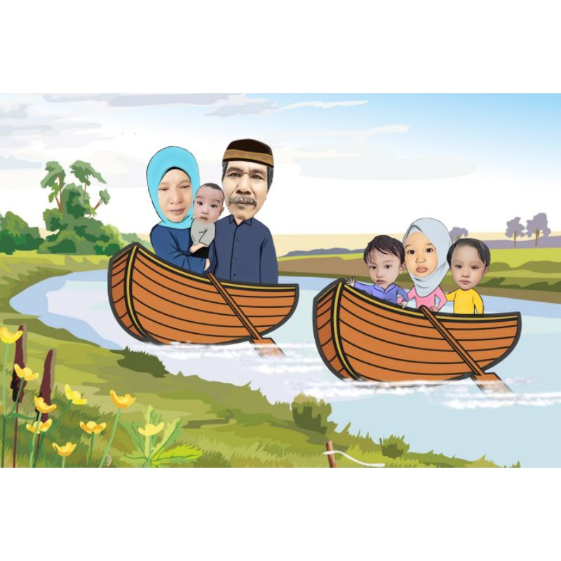 Karikatur Family Edit Foto Keluarga Desain Foto Kartun Karikatur Hadiah Spesial Kada Unik Murah