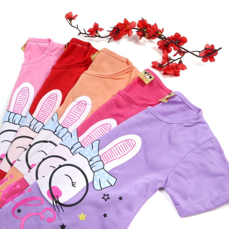 SETELAN FASHION BAJU ANAK PEREMPUAN MOTIF RABBIT BAHAN KAOS GAMBAR SABLON 2-6 TAHUN