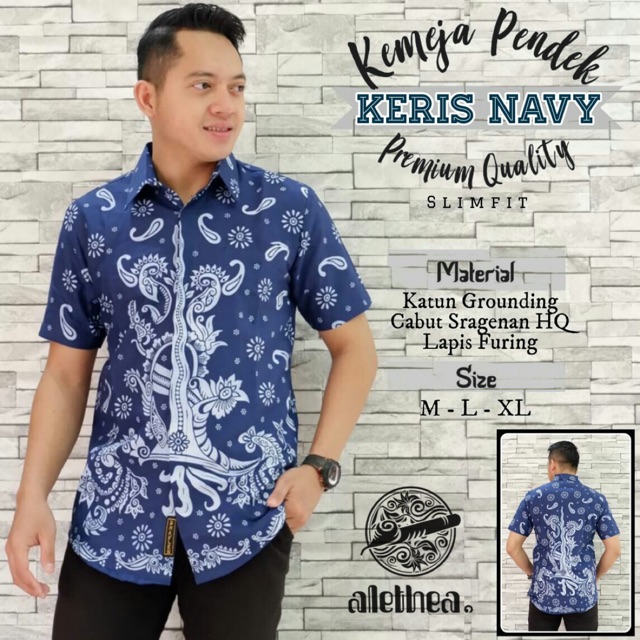 Batik Pria KERIS NAVY Katun Halus Full Furing Termurah