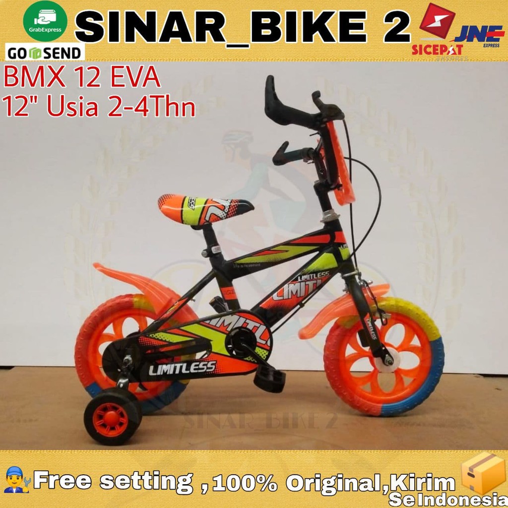 Sepeda Anak Laki Bmx 12Inch LIMITLESS Ban Eva Busa Usia 2-4Th (Gosend/Grab)