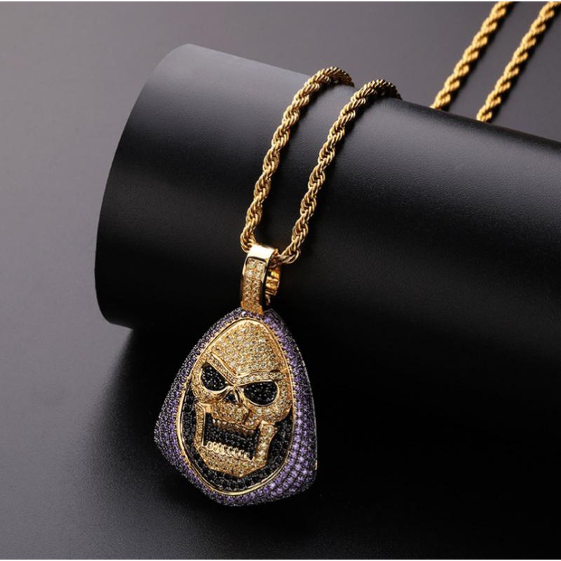 Kalung Liontin Tengkorak Setan Aksen Zircon Gaya Gothic Punk Rock Hip Hop Untuk Pria