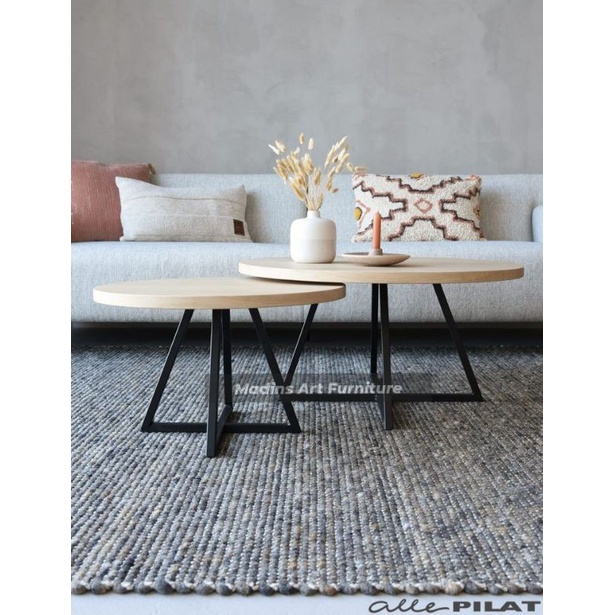 MEJA TAMU MINIMALIS MODERN FRAME BESI INDUSTRIAL