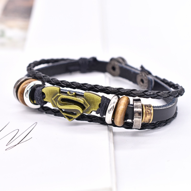 Gelang Pria Desain Superman Batman Gaya Vintage Gothic Punk Adjustable Untuk Pesta Halloween