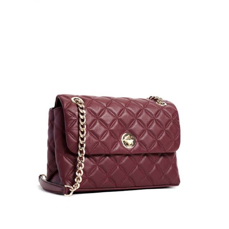 KATE SPADE Natalia Medium Flap Shoulder Bag Cherrywood / Black / Tweed