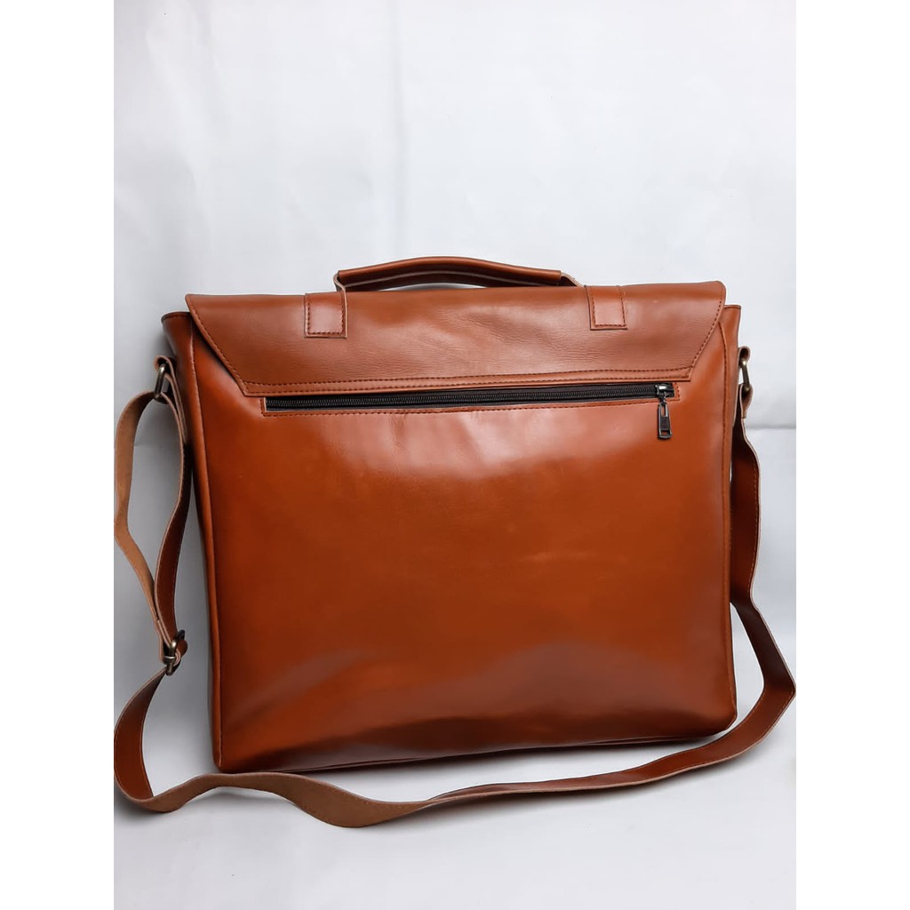 Tas Laptop Kerja Bisa Jinjing Selempang Kulit Asli Pria Wanita Size 14 inch