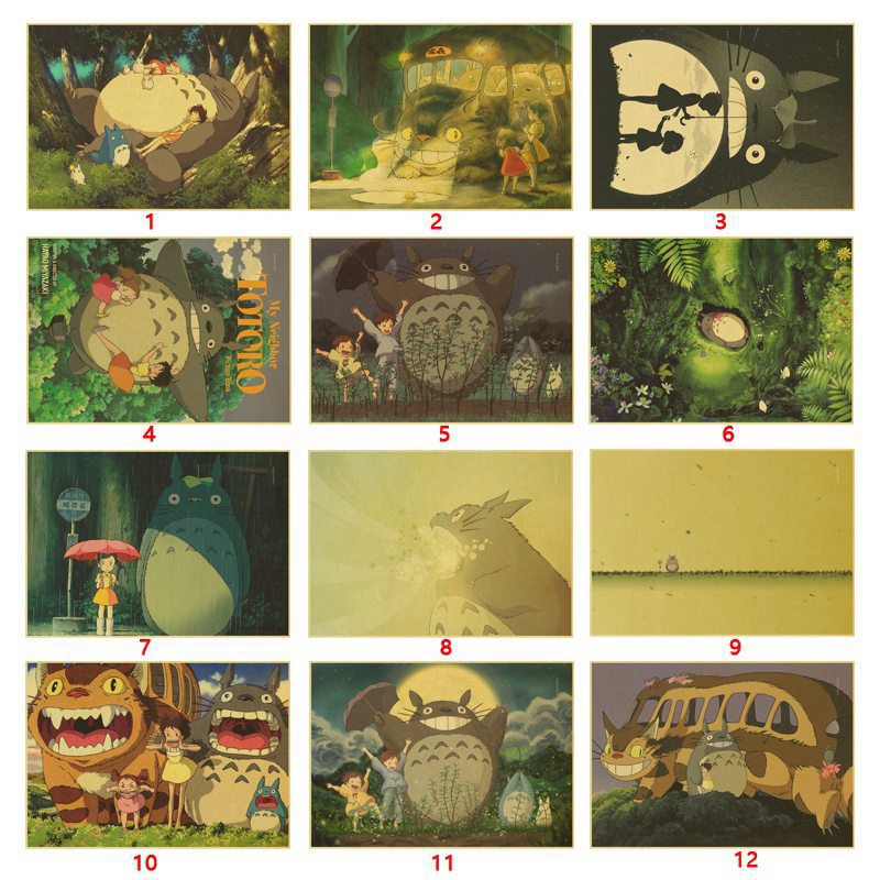 Poster Dinding Kertas Kraft Desain Anime My Neighbor Totoro Miyazaki Hayao Klasik Retro Nostalgia