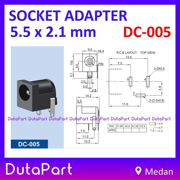 DC-005 DC Power Socket Jack Adapter Female 5.5*2.1mm 5.5x2.1mm 5.5x2.1